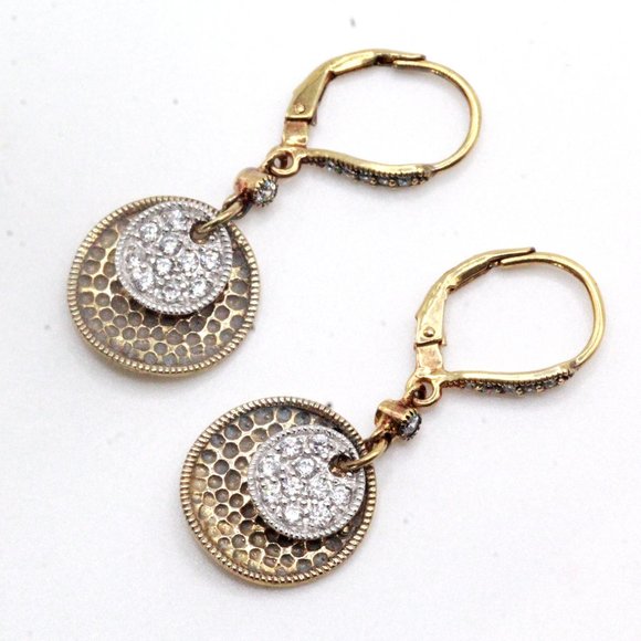 Sterling Silver Joseph Esposito ESPO CZ Vermeil Two Tone Dangly Earrings - Picture 1 of 12